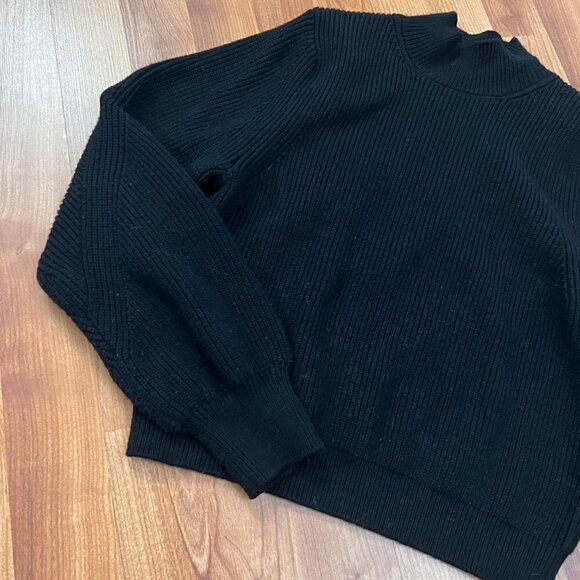 Zara Knit Black Cropped Puff Bishop Sleeve Sweater Sz S Small - Picture 3 of 9